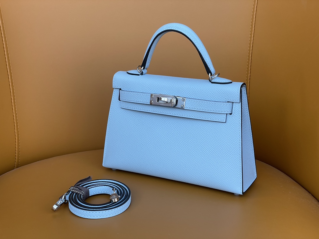 Hermes Kelly Handbags Crossbody & Shoulder Bags Blue Silver Hardware Epsom Spring/Summer Collection Mini