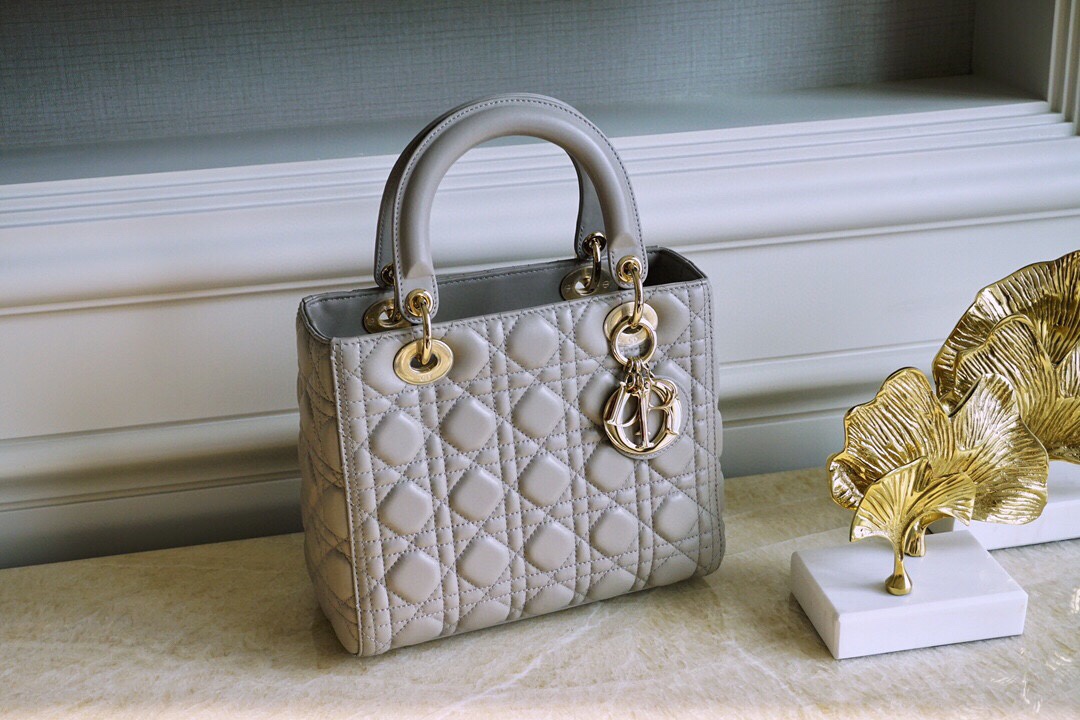Dior Lady Handbags Crossbody & Shoulder Bags Elephant Grey Lambskin Sheepskin
