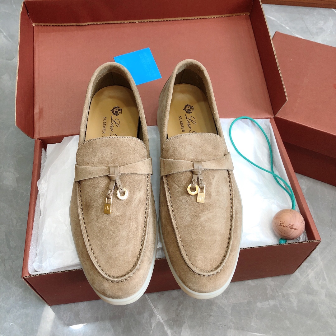 Loro Piana Shoes Loafers Apricot Color Black Blue Caramel Coffee Dark Green Grey Light Pink White Yellow Unisex Chamois Cowhide Rubber Sheepskin Summer Collection