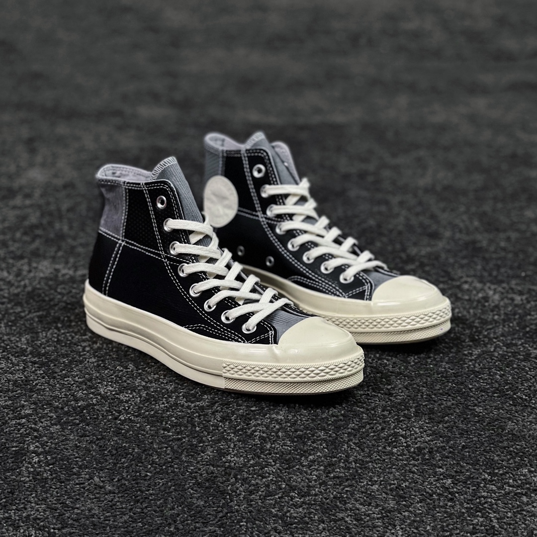 F5 小红书力荐款Converse Chuck 70 Mixed Material 四色拼接采用秋冬灯芯绒材质和头层小牛皮拼接设计 深色系的色彩搭配 手感质感俱佳 双围条蓝底