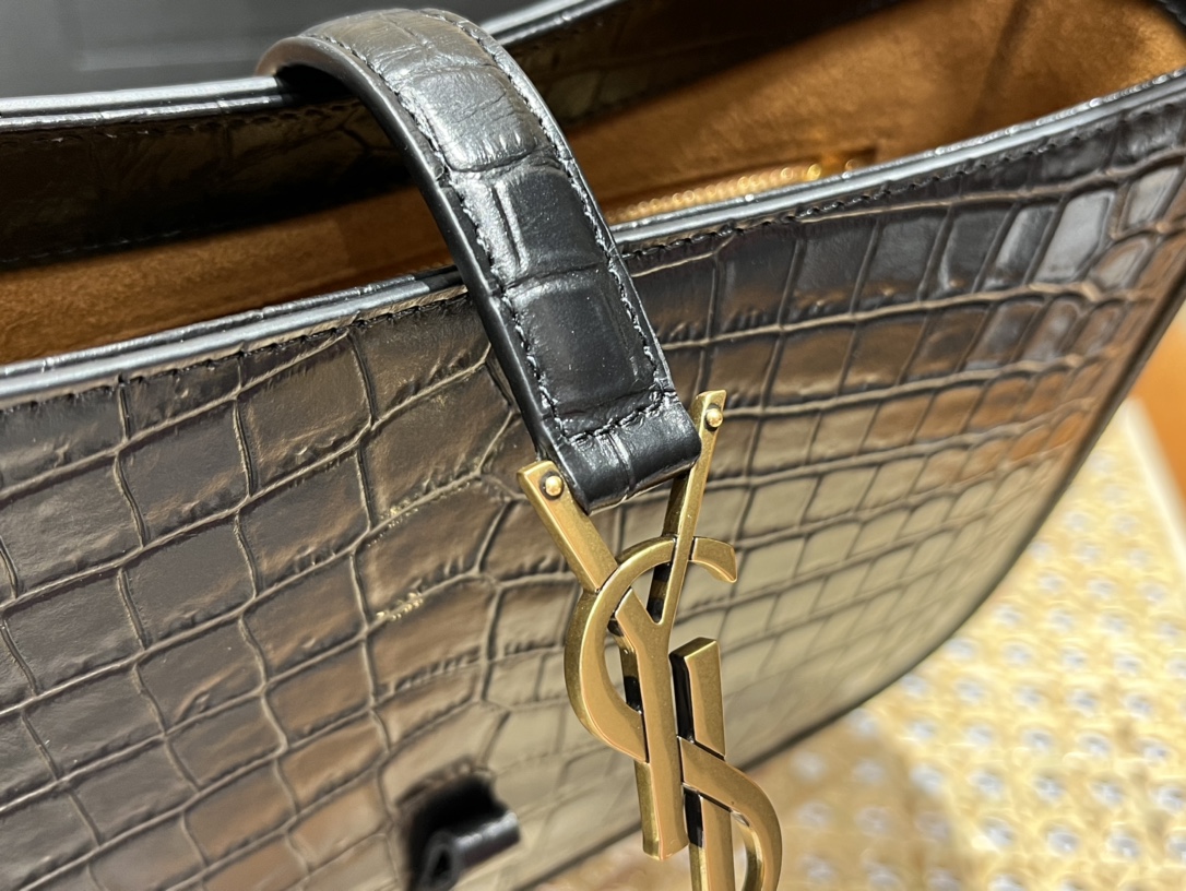 Saint laurent Ysl LE 5 À 7 鳄鱼纹腋下包 657228黑色