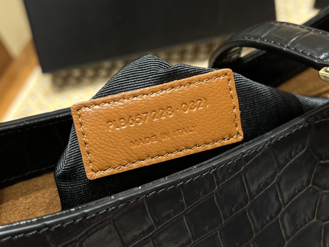 Saint laurent Ysl LE 5 À 7 鳄鱼纹腋下包 657228黑色