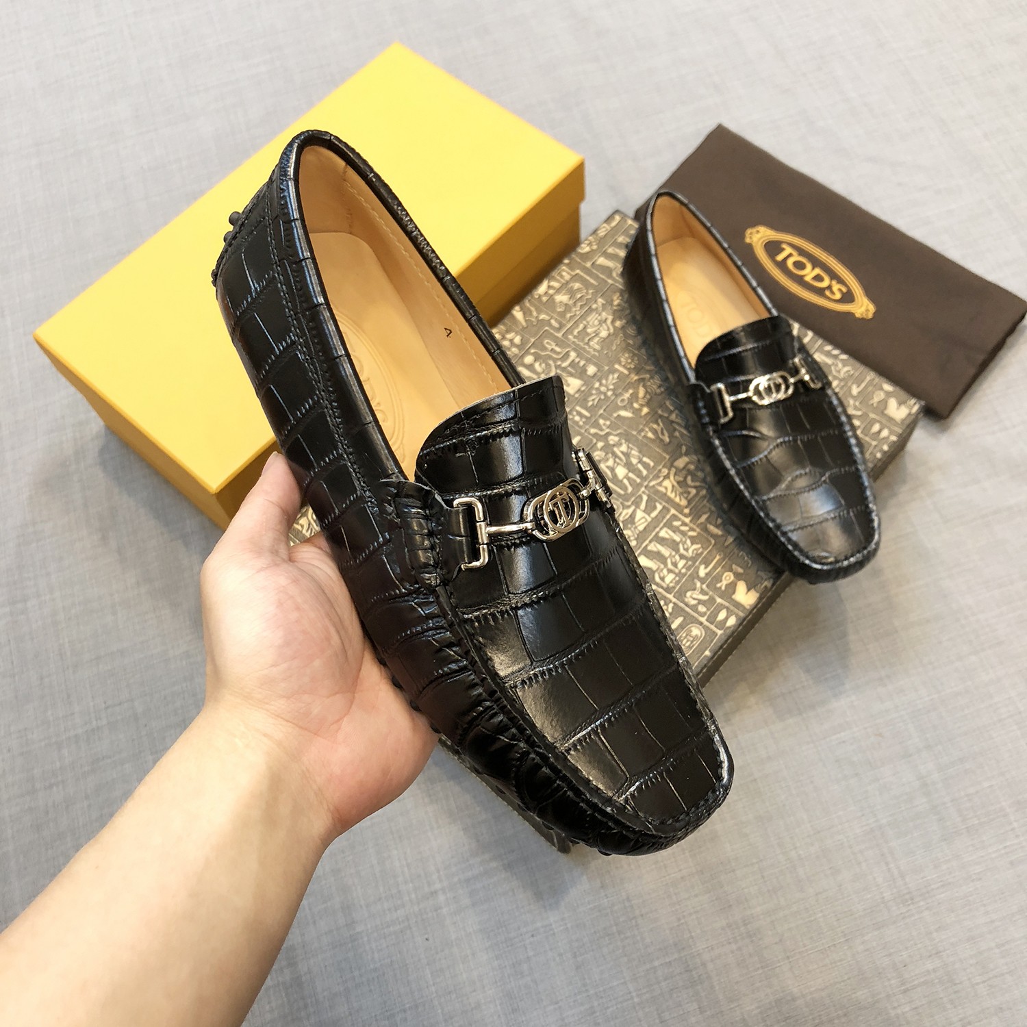 P625 Men’s Crocodile Almond Bean Shoes, Black, Size 38-45, Original Packaging. - 图片 3