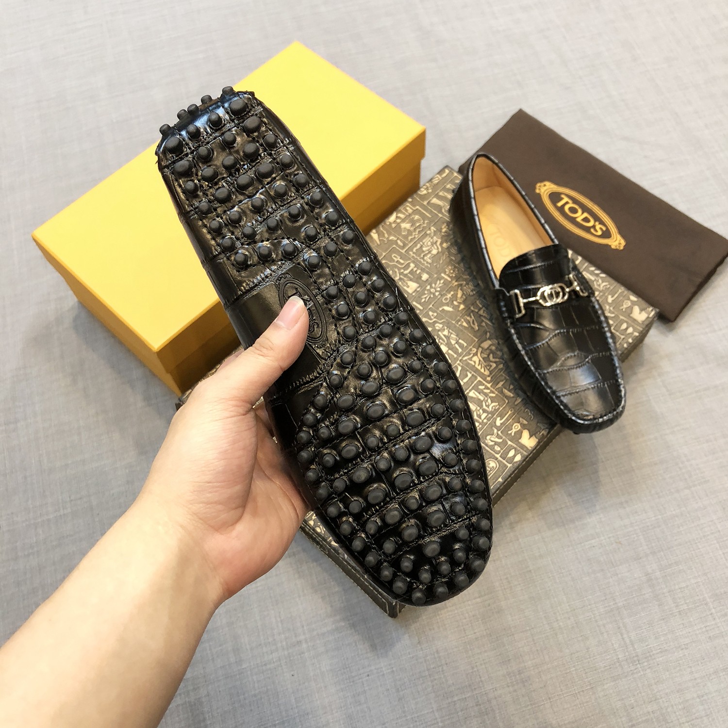 P625 Men’s Crocodile Almond Bean Shoes, Black, Size 38-45, Original Packaging. - 图片 4