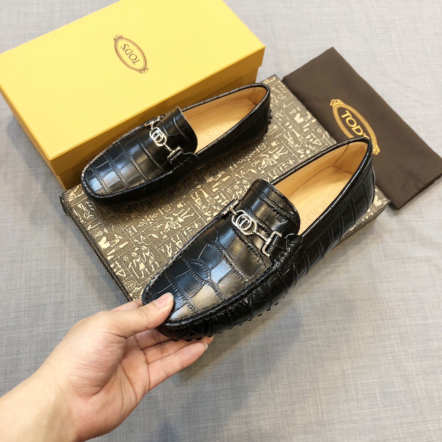 P625 Men’s Crocodile Almond Bean Shoes, Black, Size 38-45, Original Packaging. - 图片 8