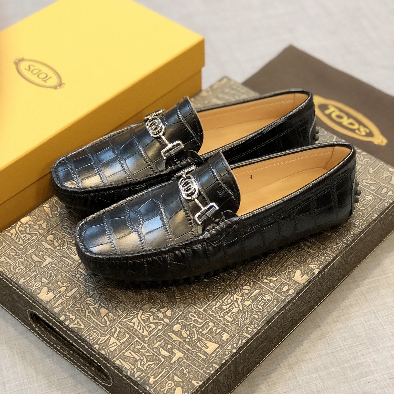 P625 Men’s Crocodile Almond Bean Shoes, Black, Size 38-45, Original Packaging. - 图片 9