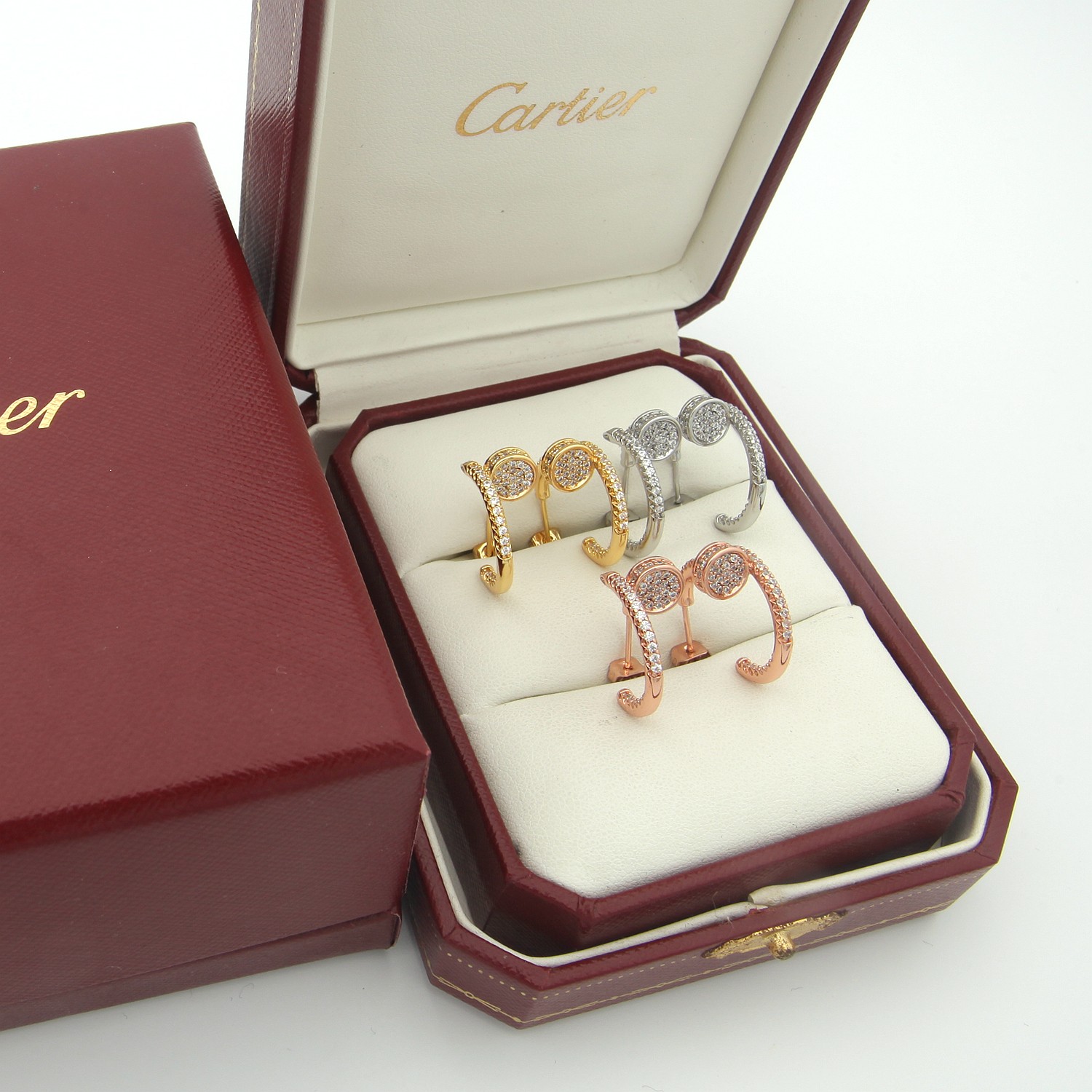 Cartier Jewelry Earring Gold Platinum Rose Yellow Set With Diamonds