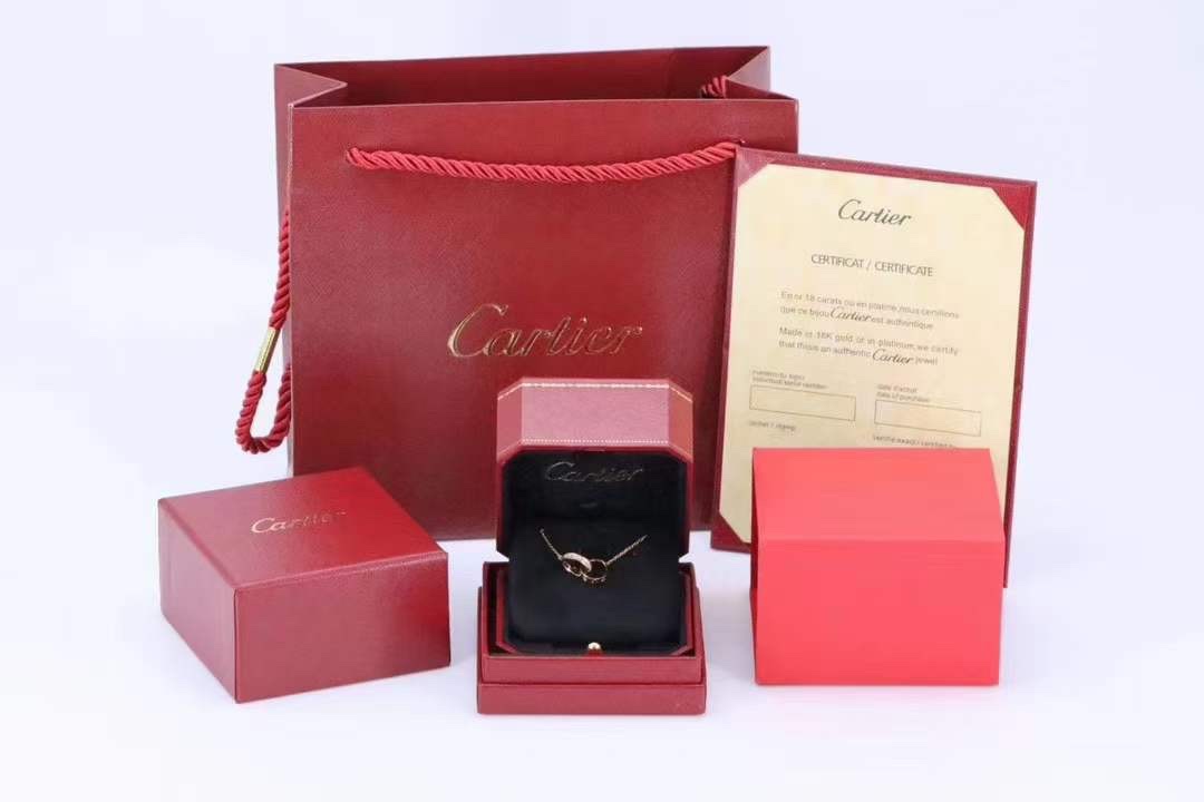 Cartier 卡家玫瑰金 LOVE满钻螺丝双环 锁骨项链
