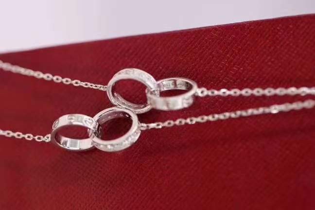 Cartier 卡家 LOVE满钻螺丝双环 锁骨项链 双色