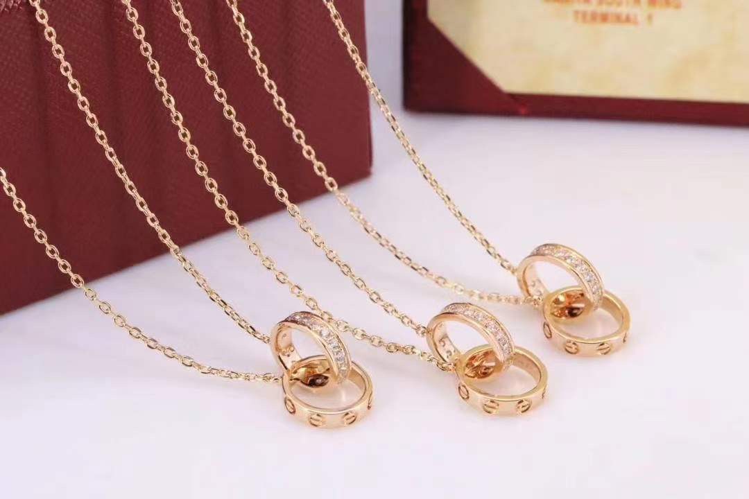 Cartier 卡家 LOVE满钻螺丝双环 锁骨项链 双色