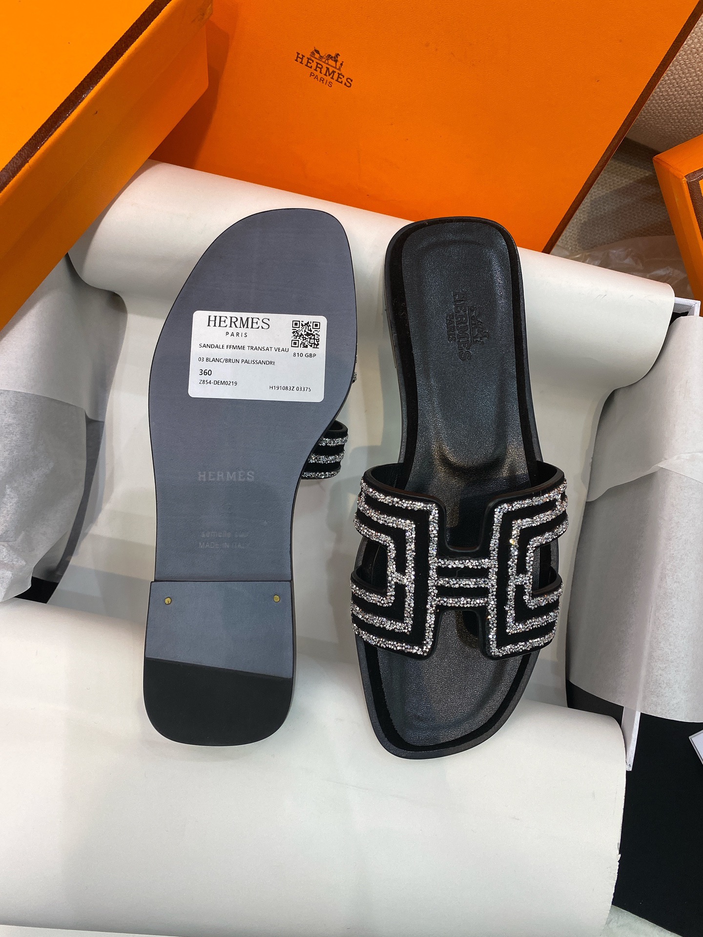 Hermès herme*爱马仕最新闪钻Oran平底H拖鞋，有货~