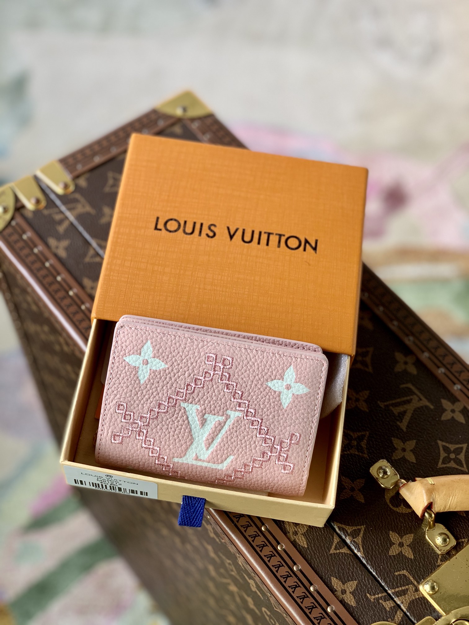 Louis Vuitton Wallet Pink Embroidery Empreinte​ Cowhide M81212