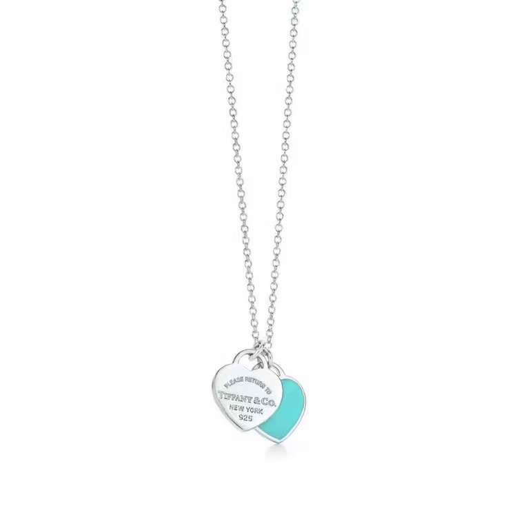 Tiffany & Co. Tiffany双心形珐琅蓝心、粉心爱心吊坠项链