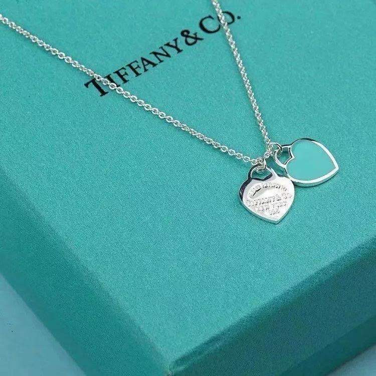 Tiffany & Co. Tiffany双心形珐琅蓝心、粉心爱心吊坠项链