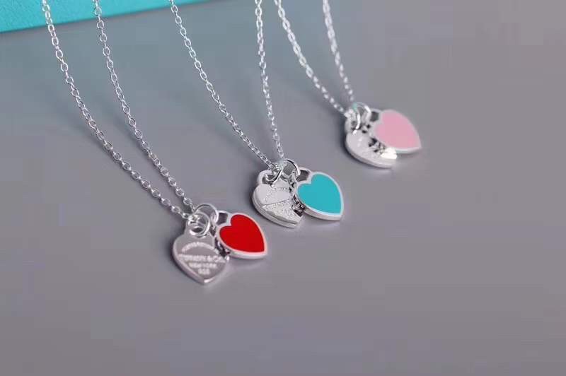 Tiffany & Co. Tiffany双心形珐琅蓝心、粉心爱心吊坠项链