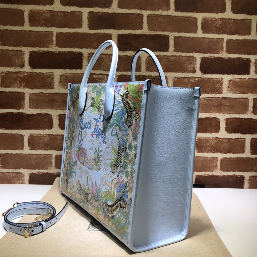 GUCCI古驰老虎印花蓝色托特包687827