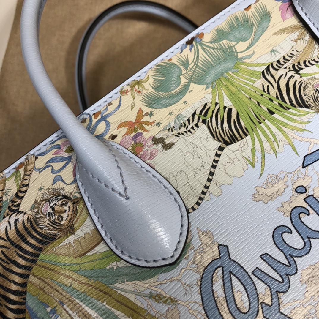 GUCCI古驰老虎印花蓝色托特包687827