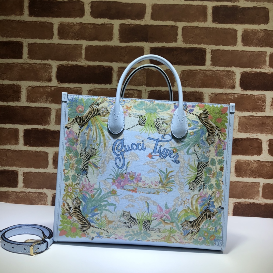 GUCCI古驰老虎印花蓝色托特包687827