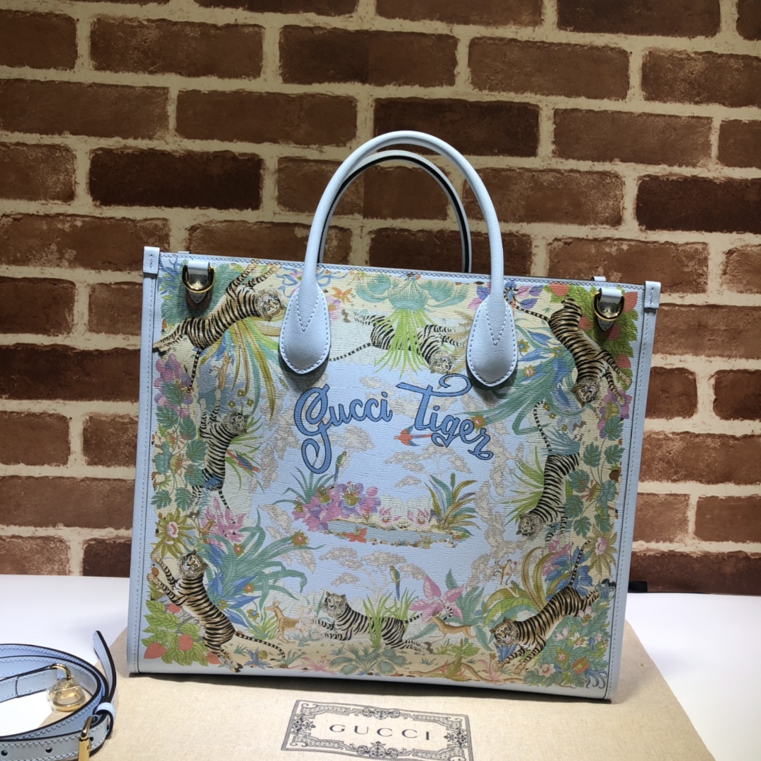 GUCCI古驰老虎印花蓝色托特包687827