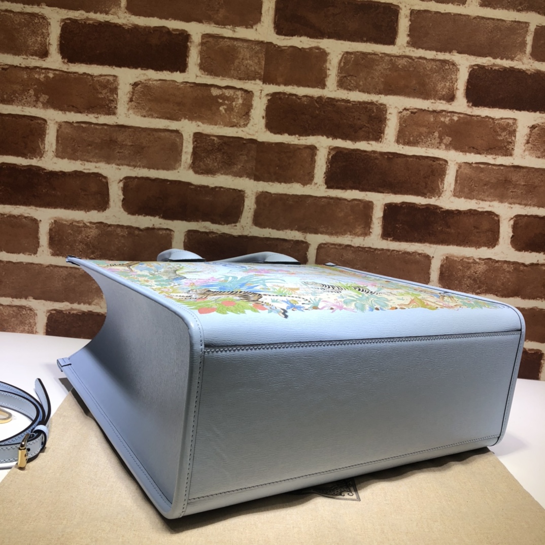 GUCCI古驰老虎印花蓝色托特包687827