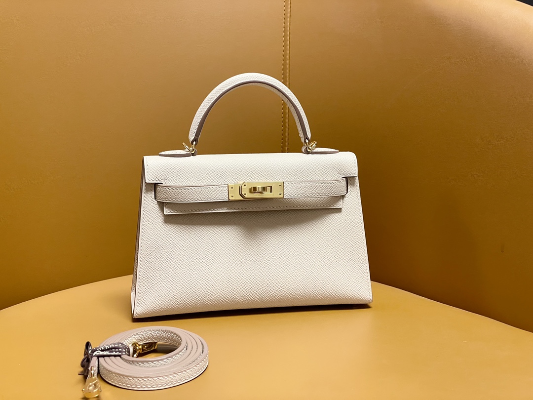 Hermes Kelly AAAAA+
 Handbags Crossbody & Shoulder Bags Milkshake White Gold Hardware Epsom Summer Collection Mini