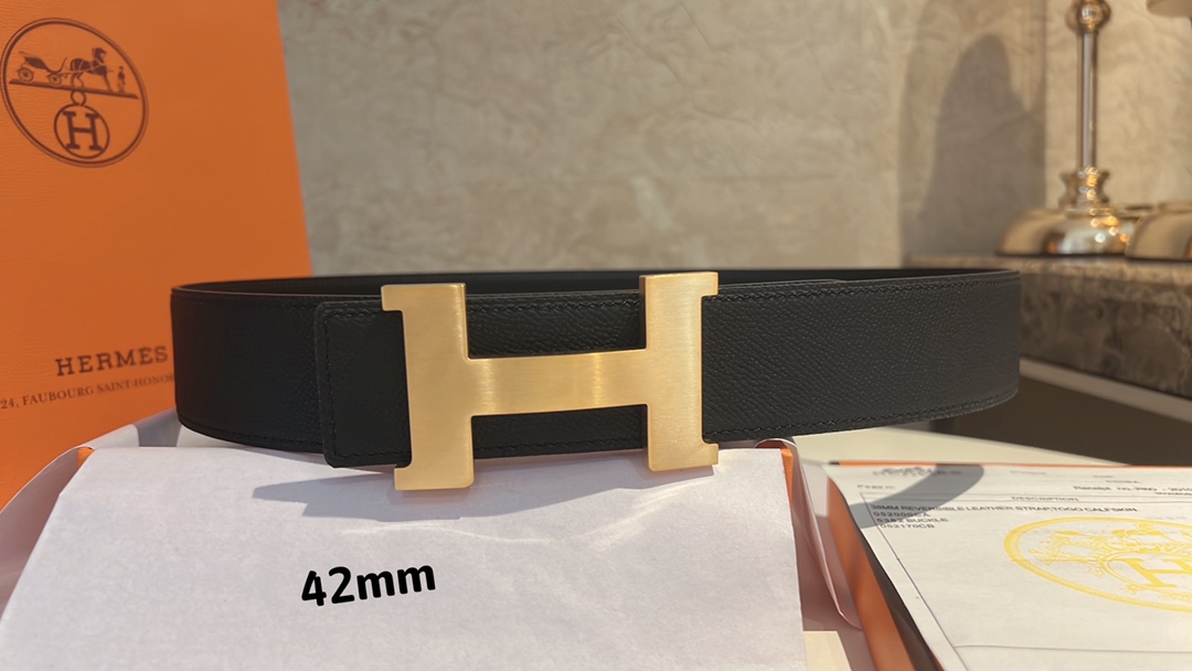 Hermes爱马仕   男款腰带金色银色焊点金属扣42mm