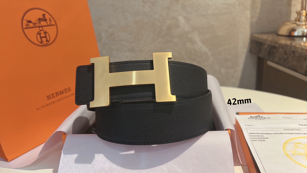 Hermes爱马仕   男款腰带金色银色焊点金属扣42mm