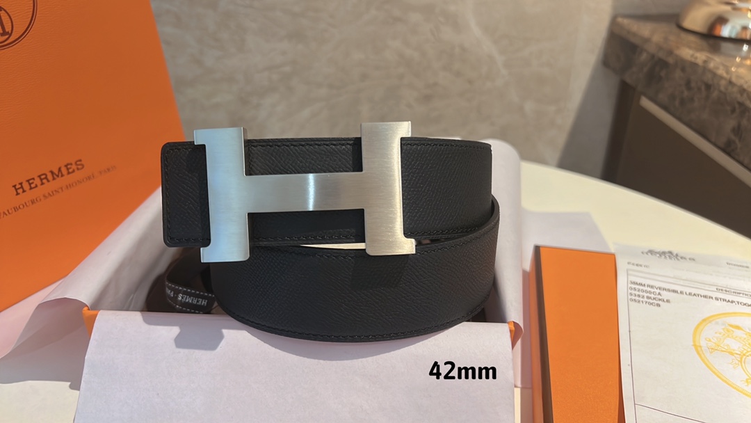 Hermes爱马仕   男款腰带金色银色焊点金属扣42mm