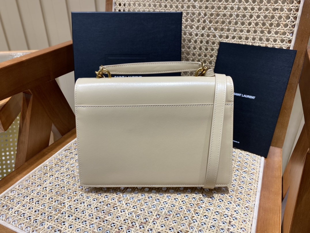 YSL 𝙉𝙚𝙬 𝙢𝙚𝙙𝙞𝙪𝙢 𝙨𝙪𝙣𝙨𝙚𝙩 25CM 牙签纹日落包 634723奶杏色/金扣