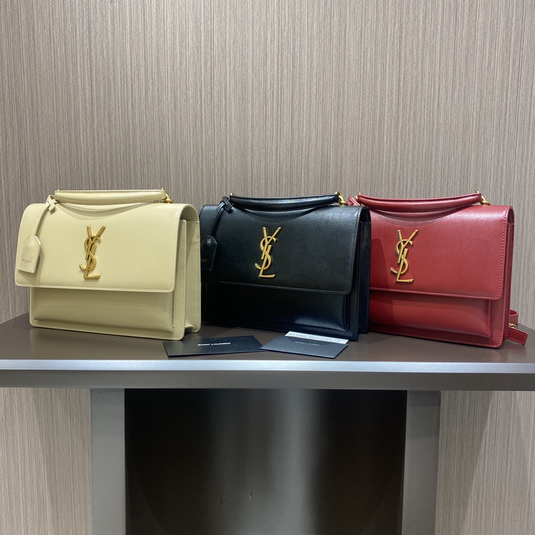 YSL 𝙉𝙚𝙬 𝙢𝙚𝙙𝙞𝙪𝙢 𝙨𝙪𝙣𝙨𝙚𝙩 25CM 牙签纹日落包 634723黑色/金扣