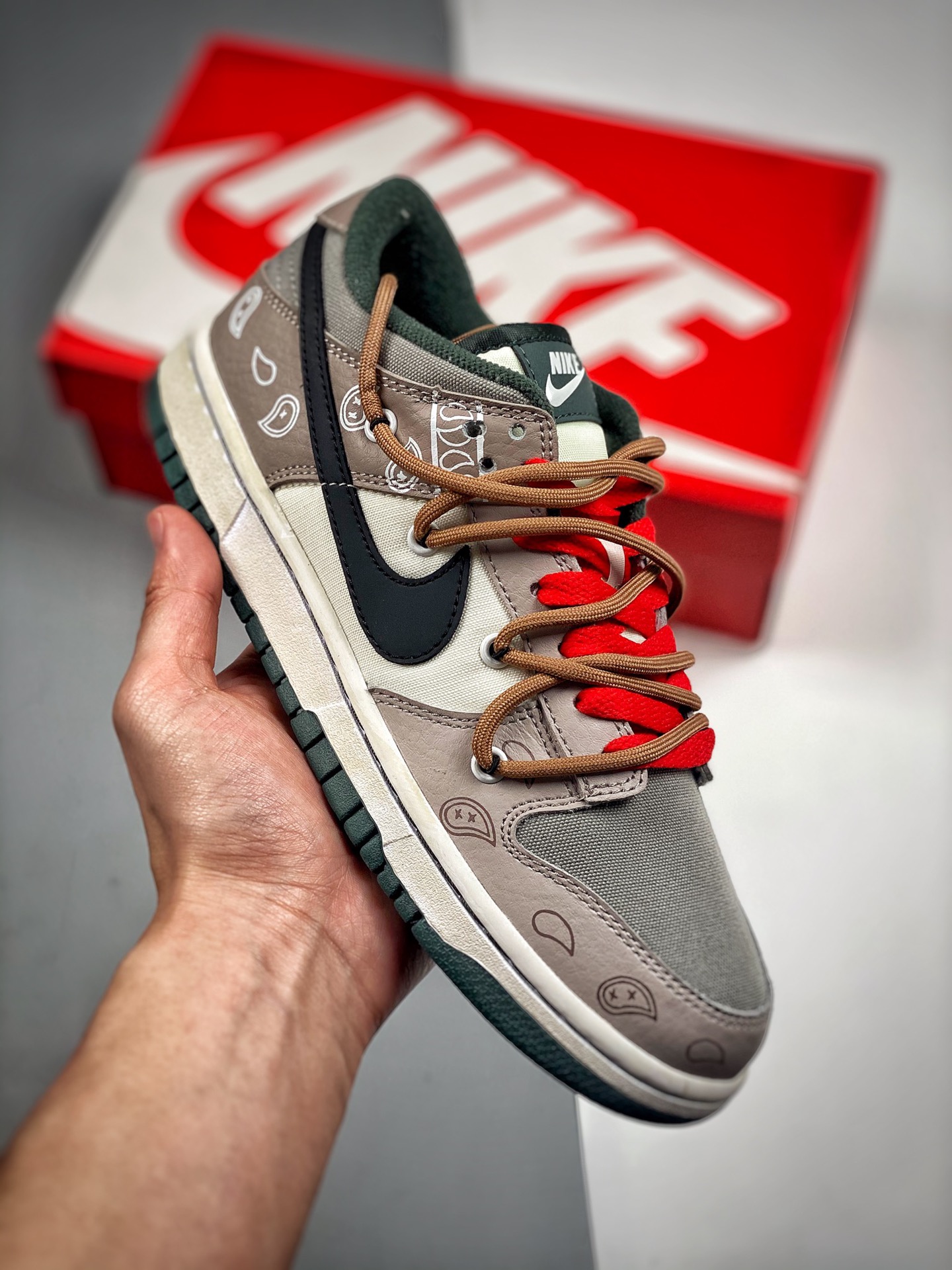 Nike Dunk Low “Retro” con cordones deconstructivos, estilo Vibe desgastado, cuero, alta moda, unisex, marrón y tostado,…