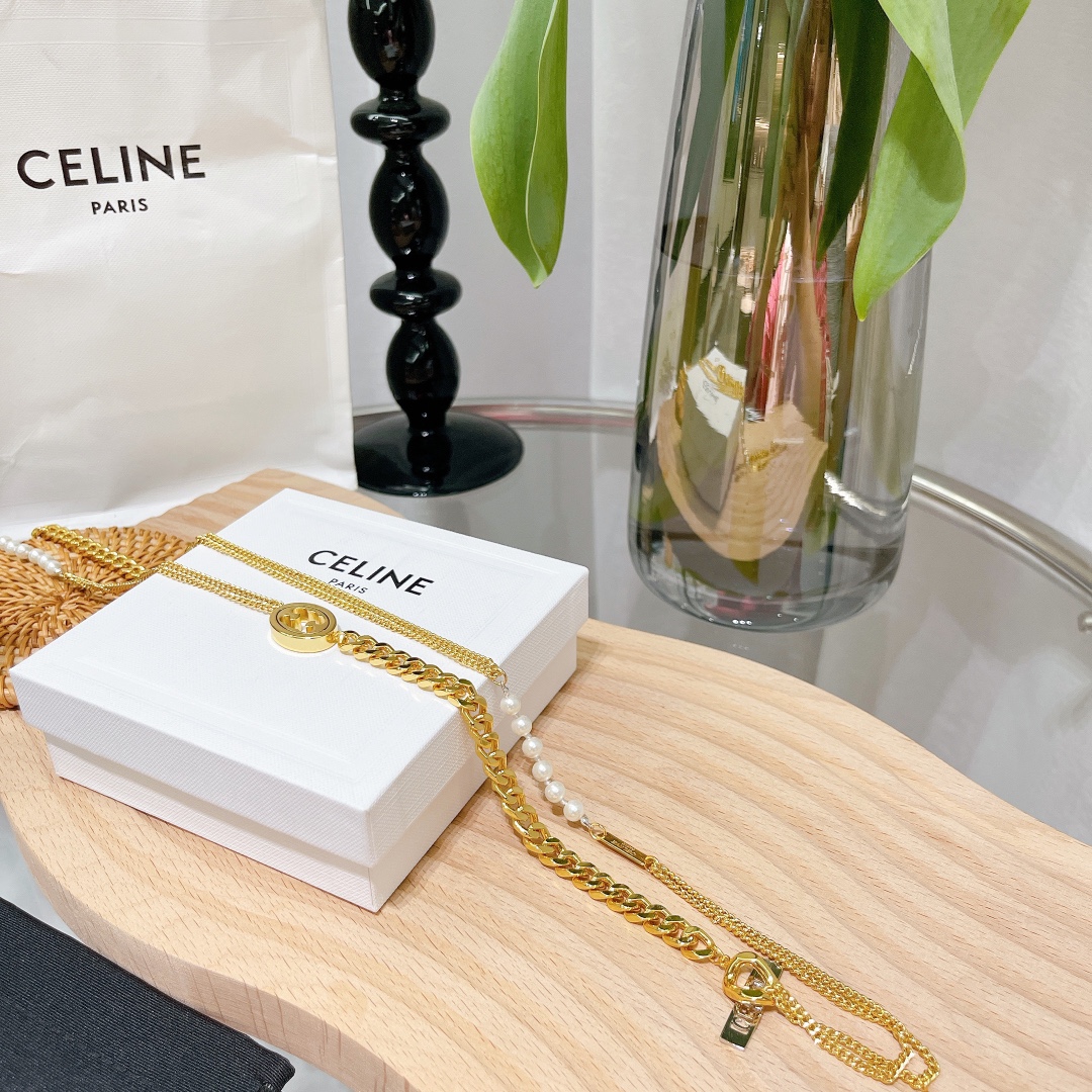 Celine Jewelry Necklaces & Pendants Yellow Engraving Brass