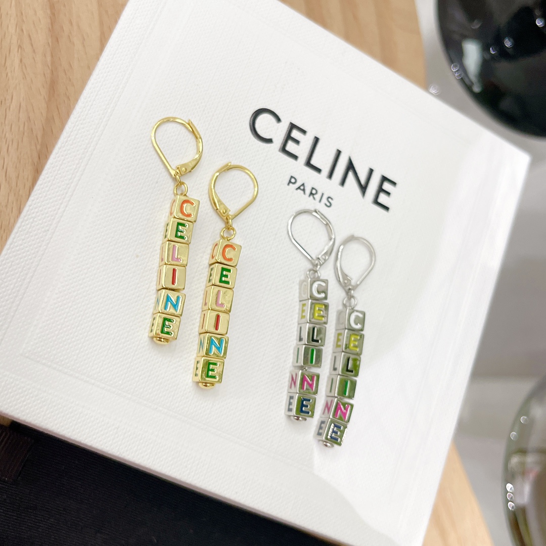 Celine Jewelry Earring Gold Platinum White Yellow Vintage