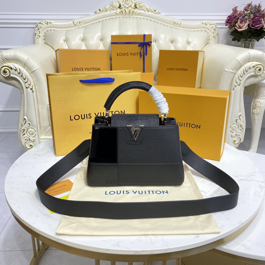Louis Vuitton LV Capucines Bags Handbags 7 Star Quality Designer Replica
 Black Pink Splicing Cowhide Snake Skin M59269
