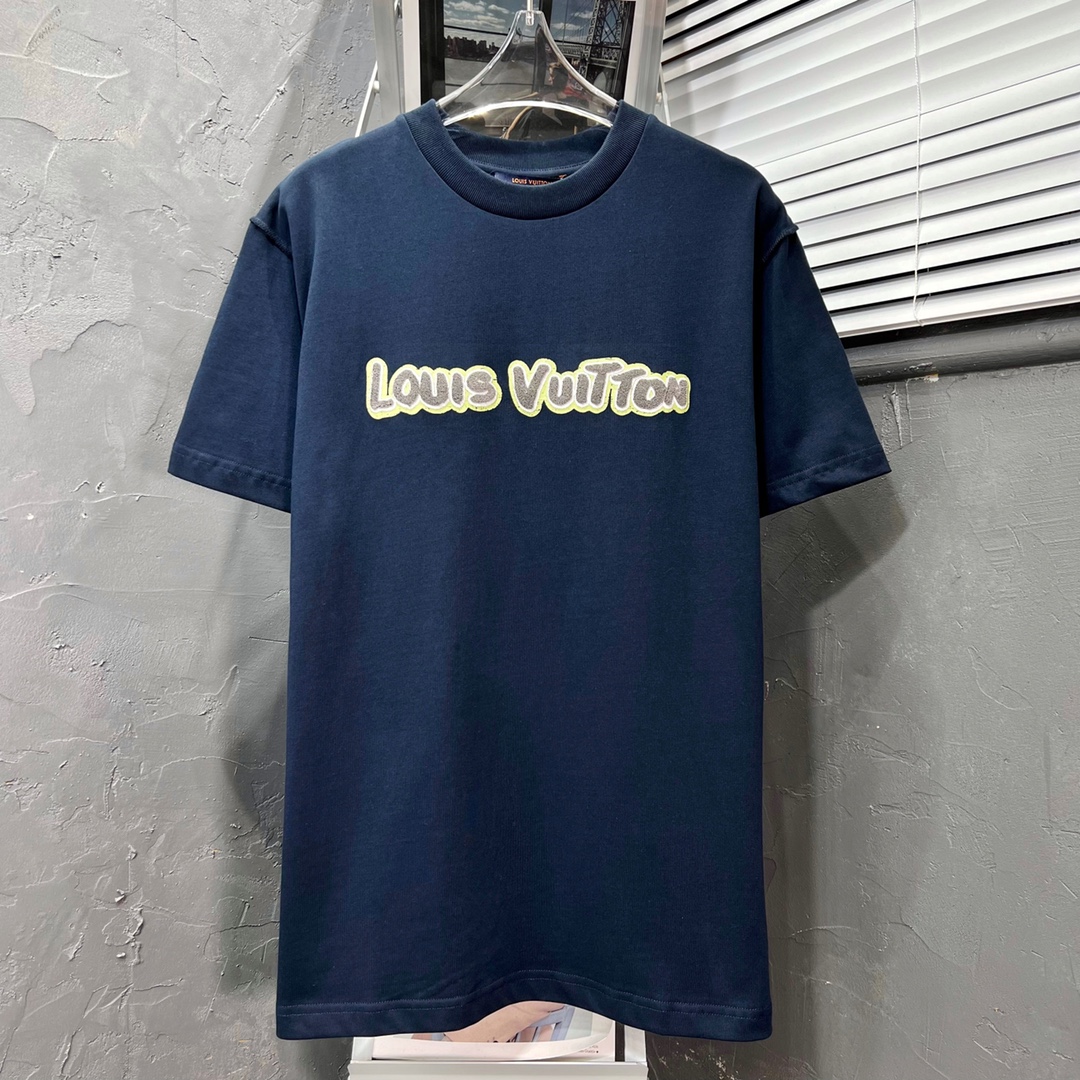 Louis Vuitton Clothing T-Shirt Blue Short Sleeve