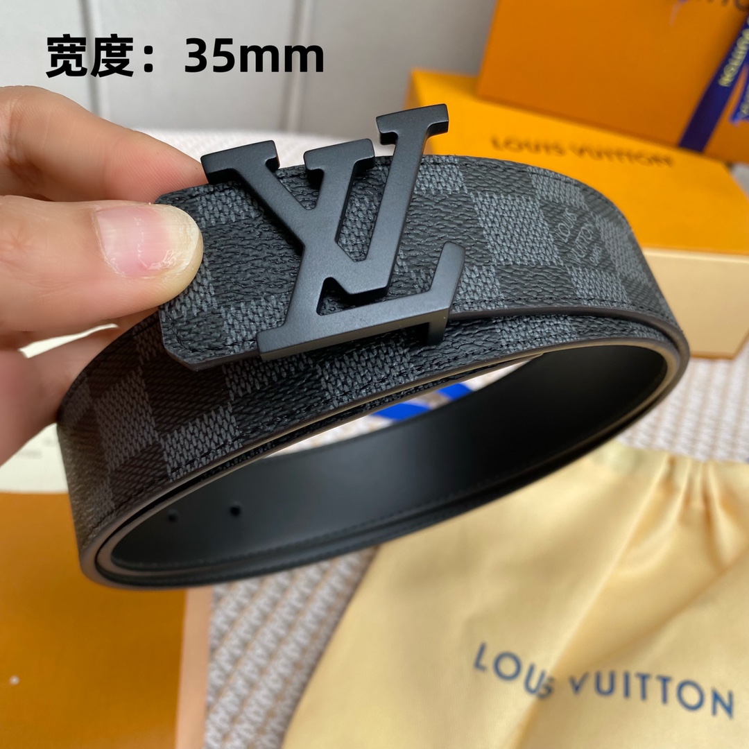 Louis Vuitton Belts Black Calfskin Canvas Cowhide