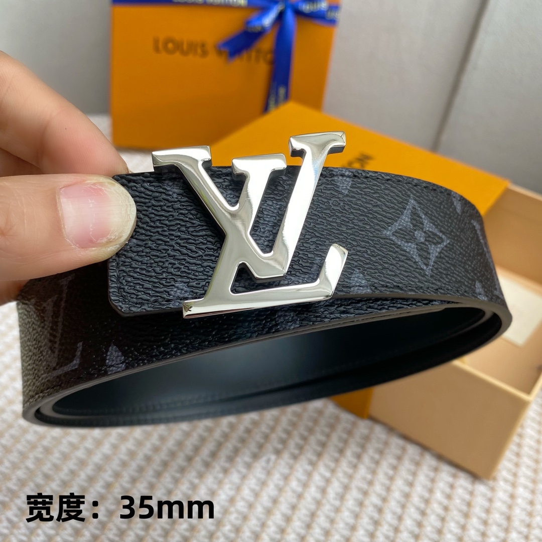 Louis Vuitton Belts Black Calfskin Canvas Cowhide