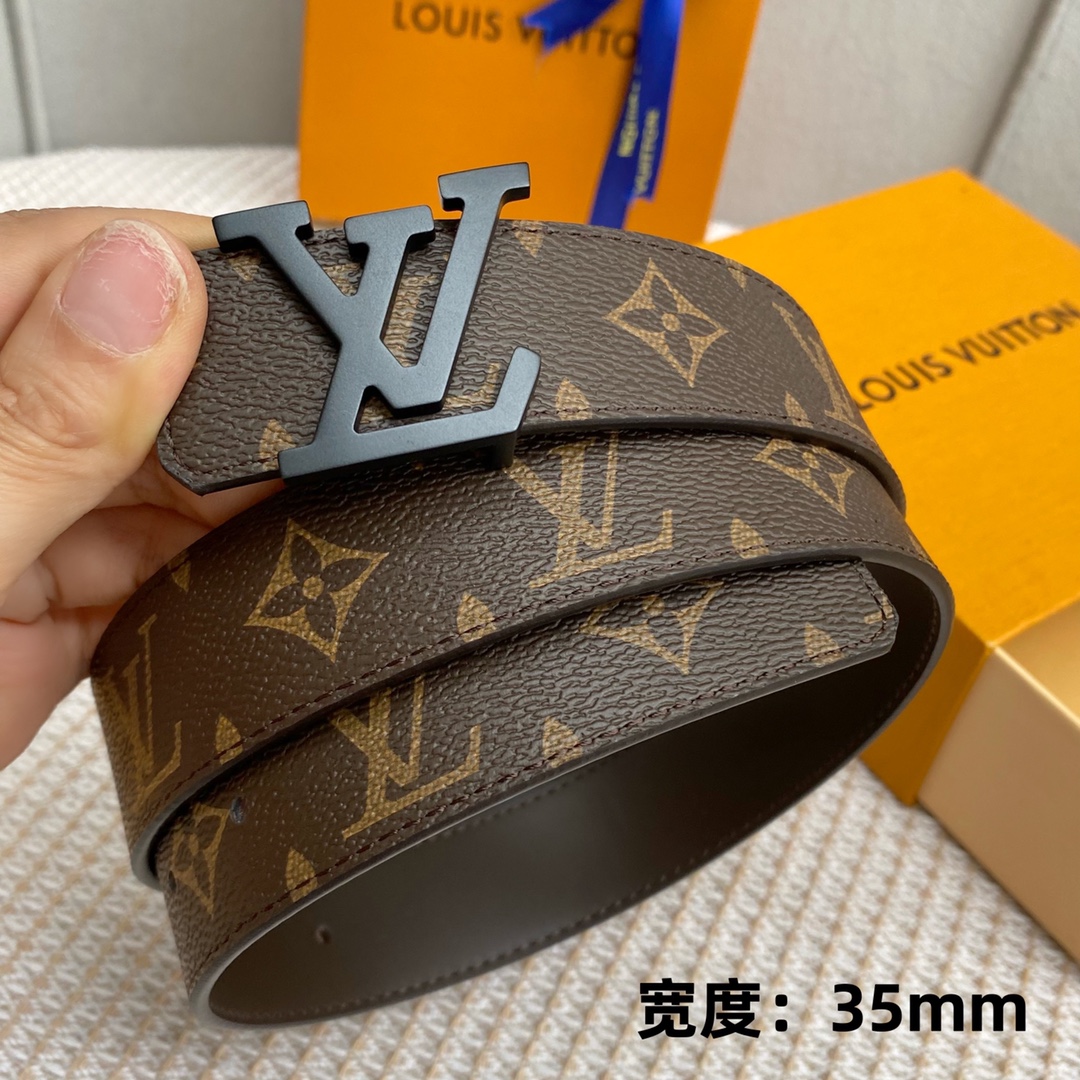 Louis Vuitton Belts Black Calfskin Canvas Cowhide