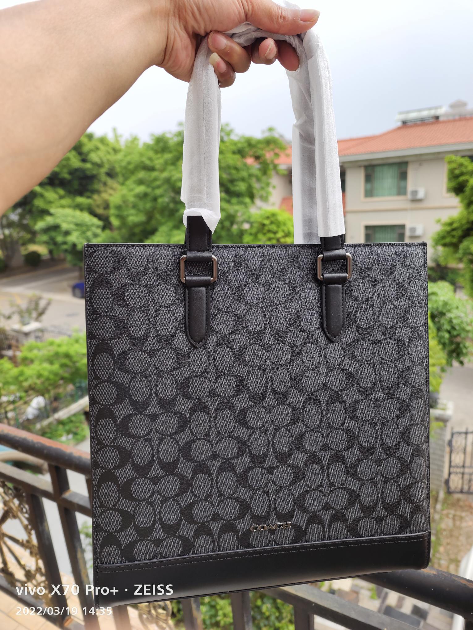 Coach 新款男包VARSITY条纹GRAHAM托特包黑色c3232单肩斜挎手提公文包6707卡其，尺寸35.37.8