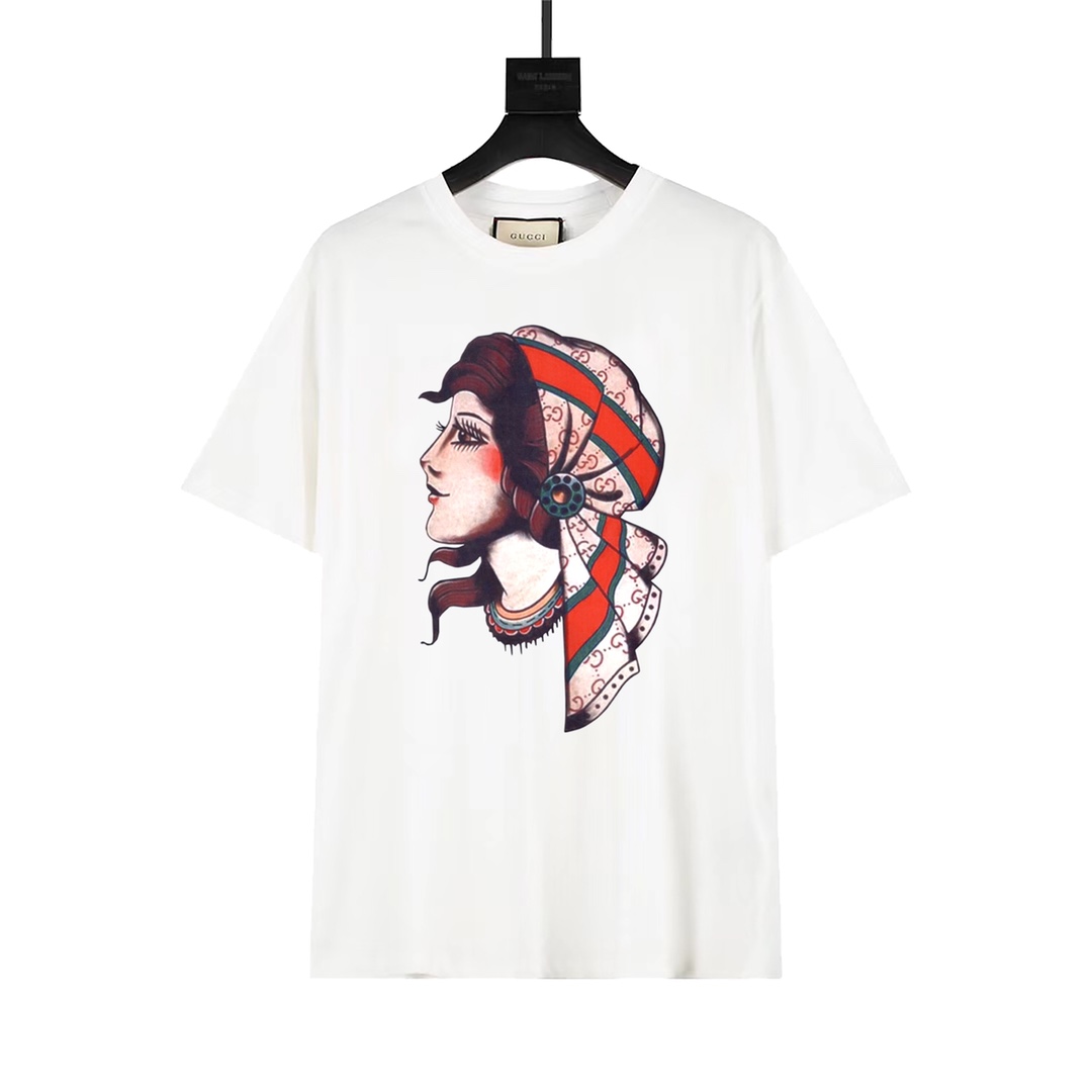 Gucci/Gucci 22Fw primavera/verano más reciente, diseño con elemento de pañuelo, mismo modelo que en tiendas, camiseta d…