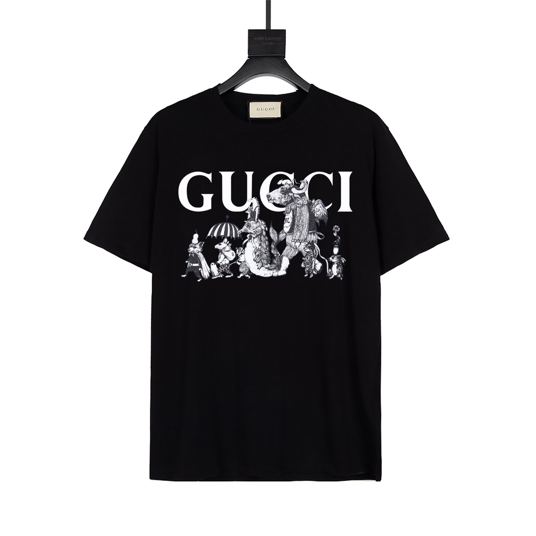 Gucci 古驰 22FW edición limitada de animales, camiseta de manga corta conmemorativa del aniversario, con estampado del lo…