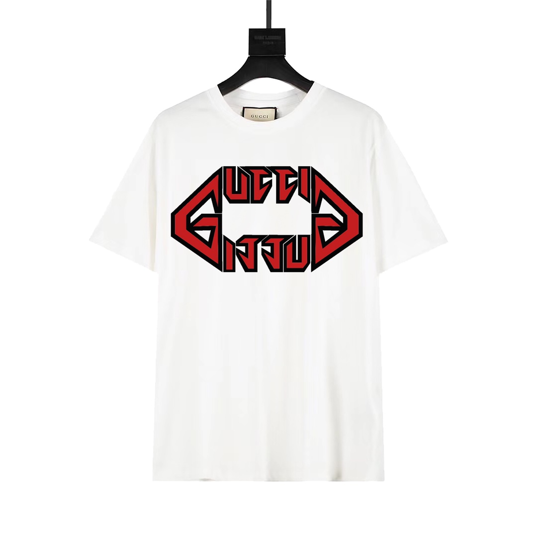 GUCCI/Gucci edición limitada del centenario, rombos rojos, camiseta de manga corta con letras del logo, unisex y versát…