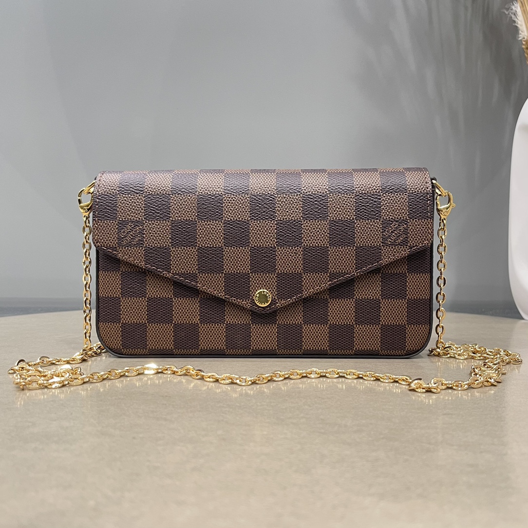 Louis Vuitton LV Pochette FeLicie Cheap
 Bags Handbags Gold Damier Azur Canvas Chains