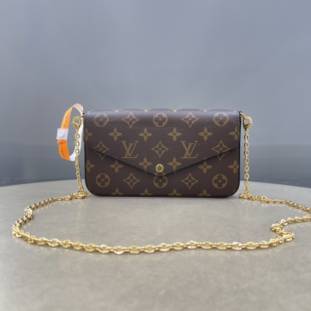 7 Star Collection
 Louis Vuitton LV Pochette FeLicie Bags Handbags Gold Damier Azur Canvas Chains M61276