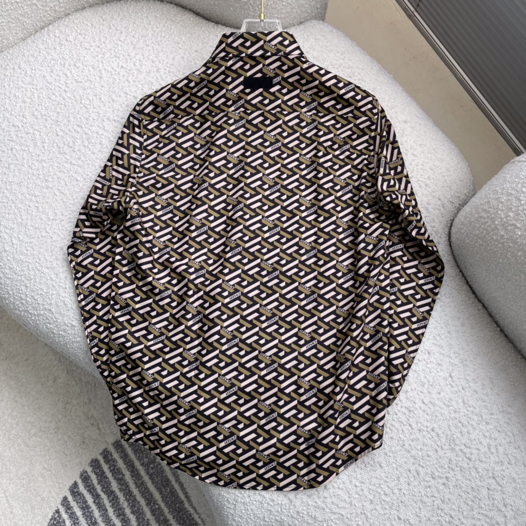 VERSAC 几何迷宫图案印花丝绸衬衫