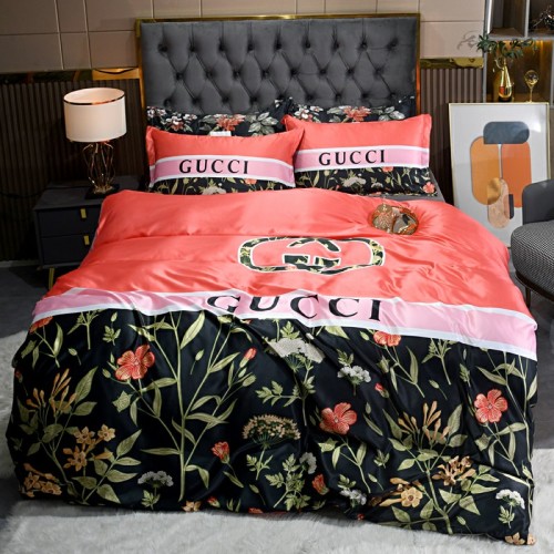 Luxury Gucci Washed Silk Bedding Set - Floral Design, Premium Quality 1 Luxury Gucci Washed Silk Bedding Set - Floral Design, Premium Quality