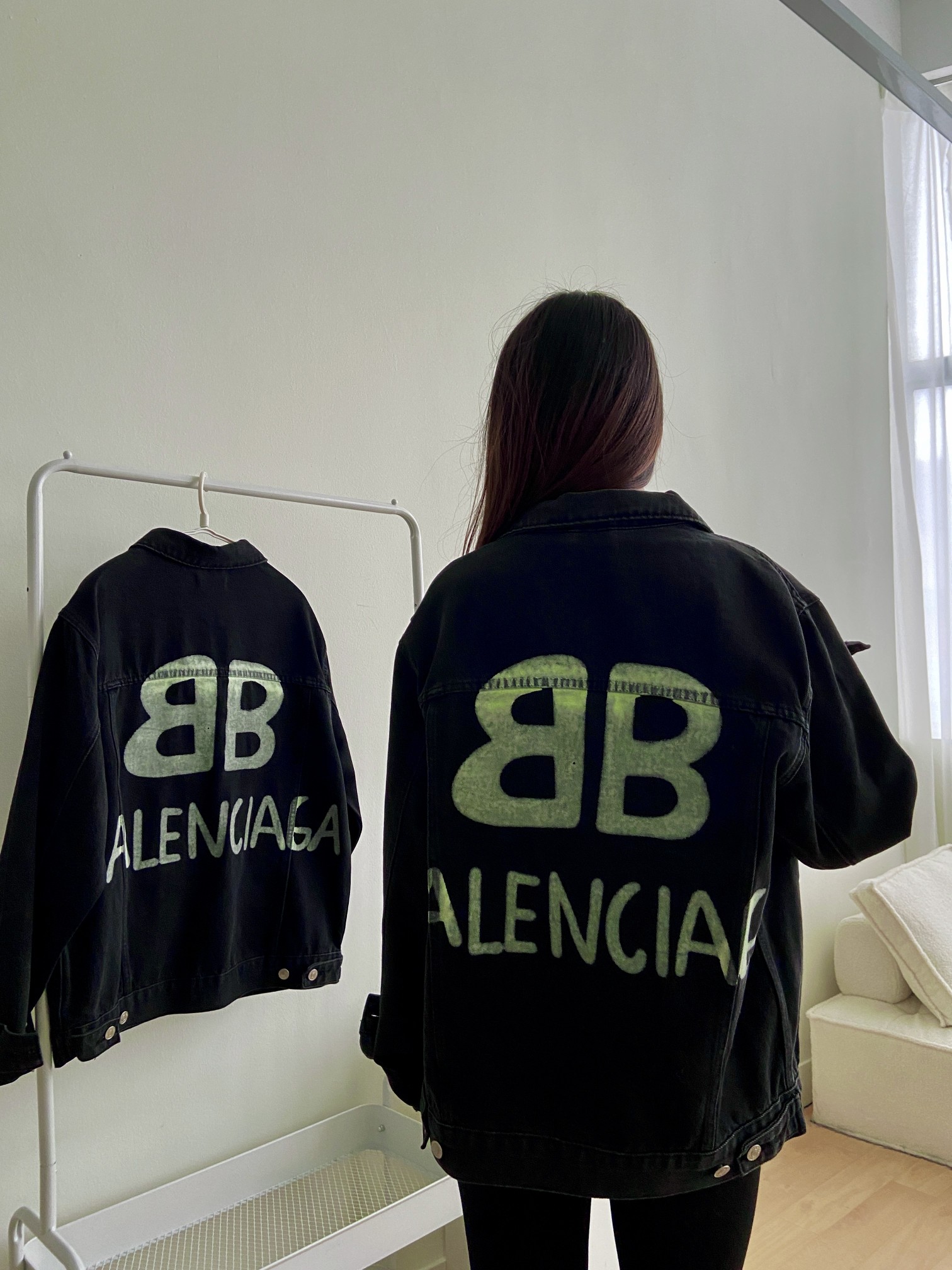 反光款 Balenciaga巴黎世家 22FW 双B涂鸦夜光反光复古水洗牛仔外套夹克