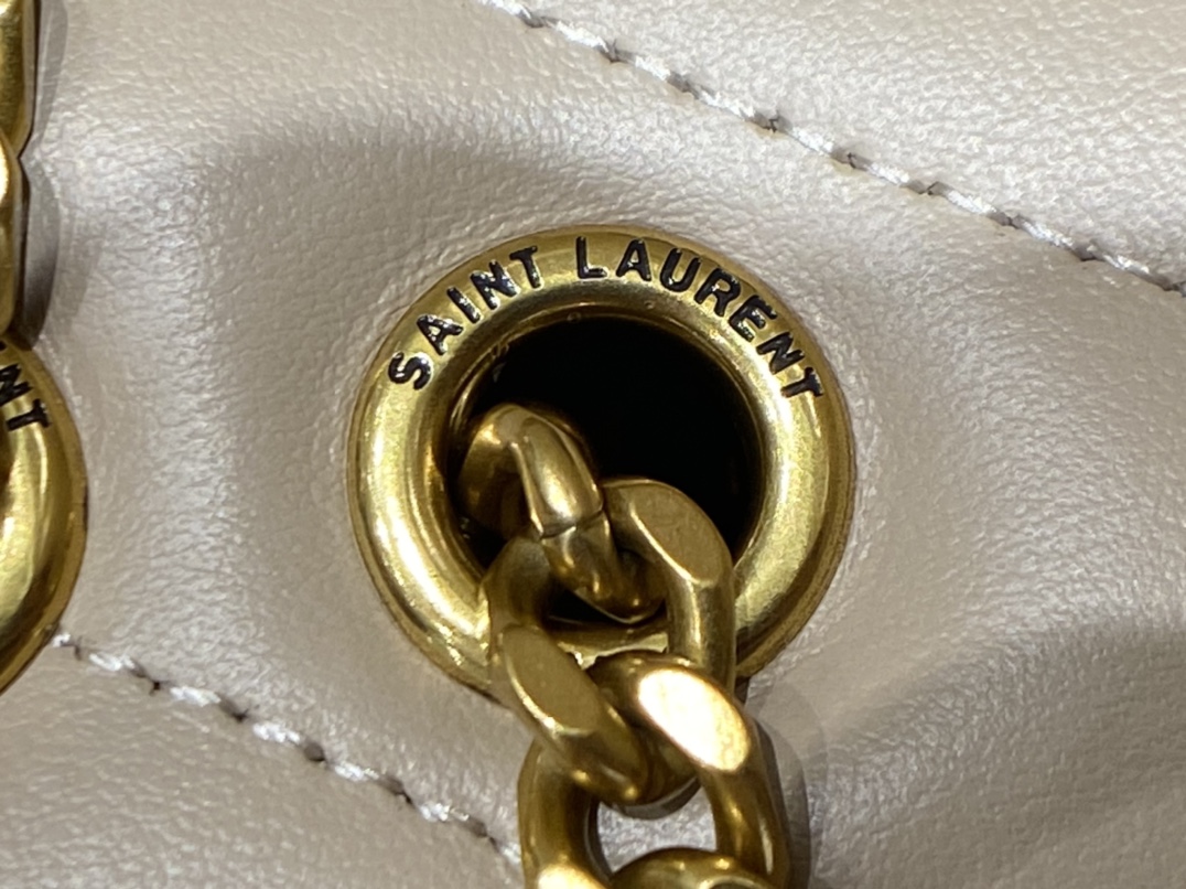 YSL LOULOU 23CM Y型绗缝链条包 494699杏色/金扣