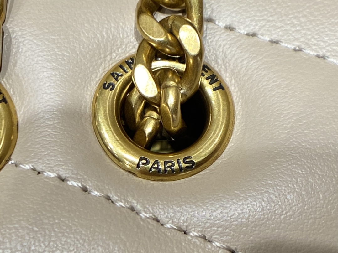 YSL LOULOU 23CM Y型绗缝链条包 494699杏色/金扣