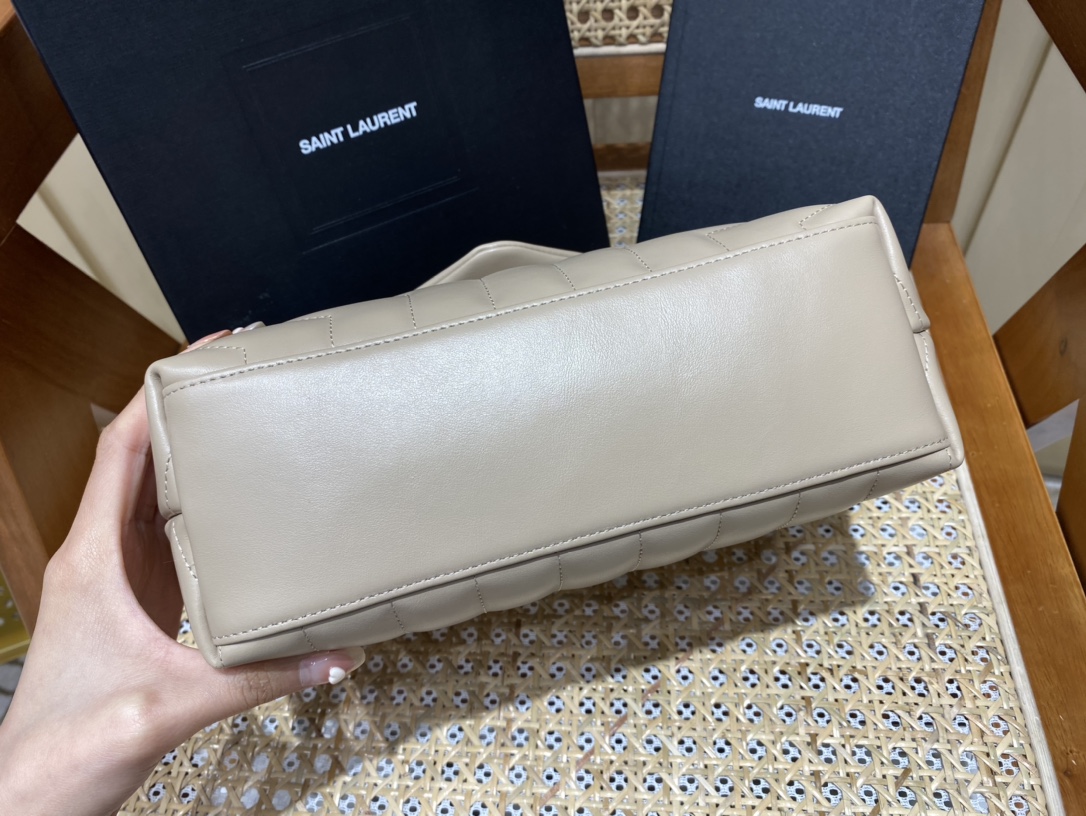 YSL LOULOU 23CM Y型绗缝链条包 494699杏色/银扣